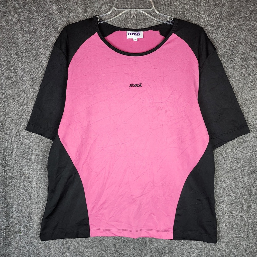 Ryka T-Shirt Womens 2X Athleisure Pink Black Colorblock Logo EUC